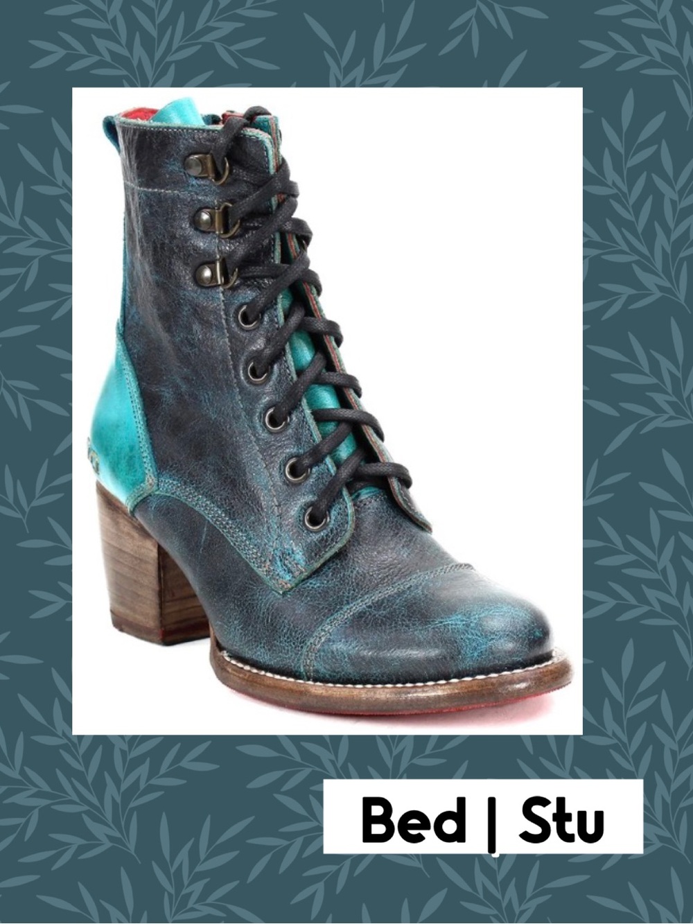 Bed Stu, Size 7, Judgement Boots, Lace Up, Heal 2.5”, Black, Blue, NEW in BOX!
